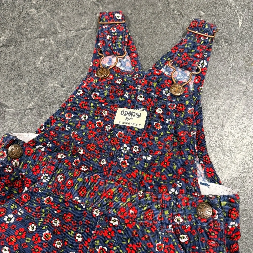 Oshkosh 12 month floral overalls baby girl navy red